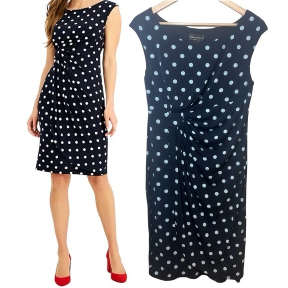 Connected Apparel Polka Dot Ruched Sheath Dress